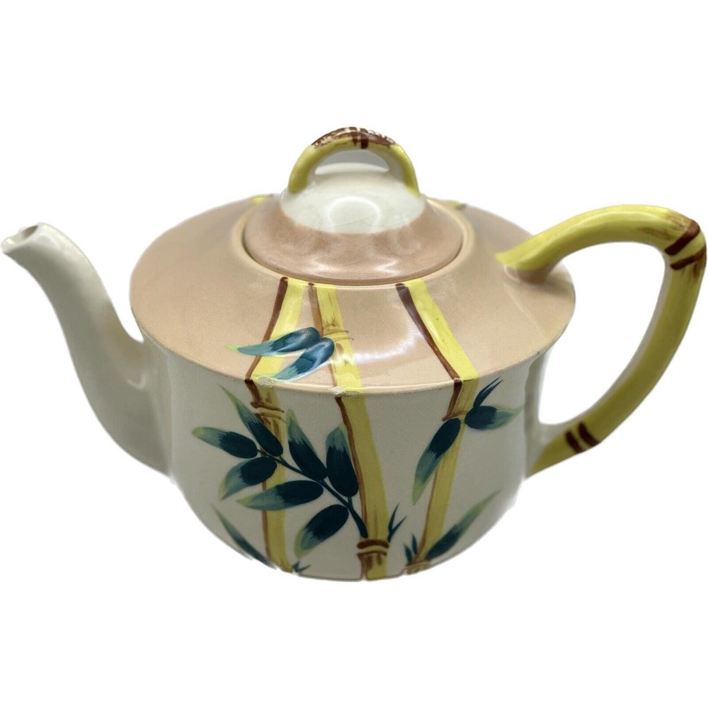 Weil Ware California‎ Pottery PINK MALAY BAMBOO Teapot With Lid Vintage MCM